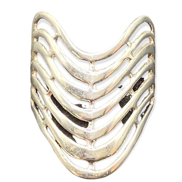 925 Sterling Silver Italy Wavy Design cage style V-Style Wide Ring Size 6.5-6.75 - Picture 1 of 10